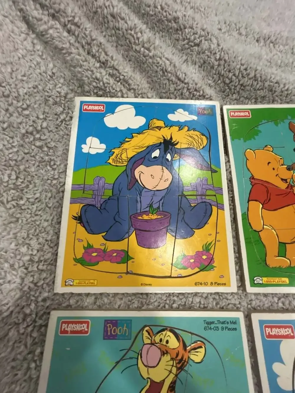 Lot of 4 Vintage Playskool Disney Winnie the Pooh Wooden Frame Tray Puzzles